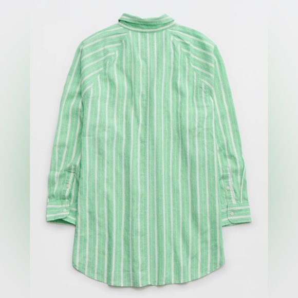 NWT Aerie Linen Blend Cover Up Green Striped Shirt Pool coastal beachy Pastel XS - Picture 6 of 12